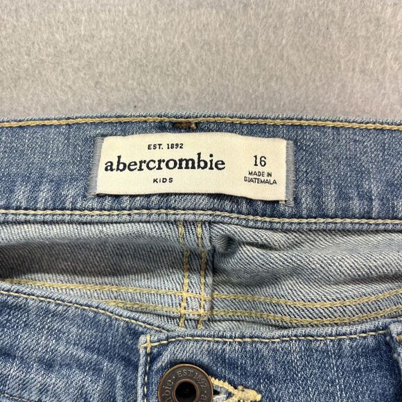 Abercrombie Kids Girls Denim Skinny Jeans Size 16 A Fitch Varsity Patch - Picture 5 of 13